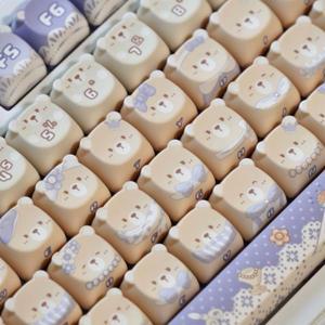 147 키 테디 베어 키캡, 귀여운 귀여운 로리타 스타일 퍼플 키캡, EAO 높이 PBT, DIY 기계식 키보드, 곰 머