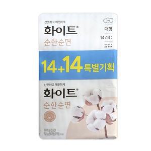 화이트 순한순면 맥시슬림 날개형 대형 14+14P x 2개순면커버 순면패드 대형