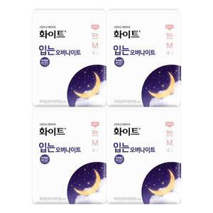 화이트 입는 오버나이트 (중)M 생리대 4개x4개입는 팬티 여성 대형 안심 안전 면대 순면 학생