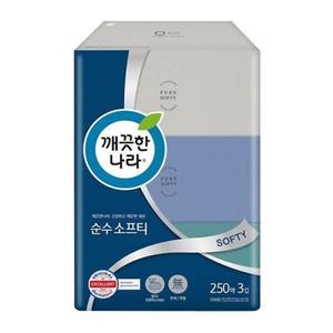 깨끗한나라 순수 소프티 미용티슈 250매x3입 천연펄프