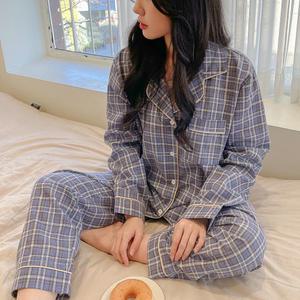 (긴팔) 라벤더체크 긴팔 잠옷 파자마 홈웨어 세트
