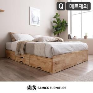 [삼익가구]리아 헤드리스 4단 수납 원목 침대(매트제외-Q)