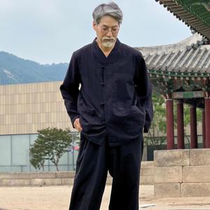 백제봉 생활한복 남성 봄 가을 개량한복 남자 살창 무늬 저고리 바지 한벌 세트 절복 승복 법복