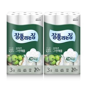 [미래생활] 잘풀리는집 브리즈 그린애플 3겹 화장지 25m x 30롤 X 2팩