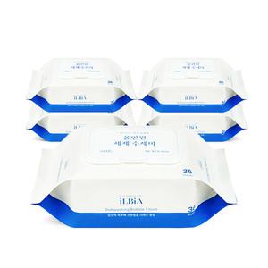 [유통기한 임박] 일비아 올인원 일회용 세제일체형 뽑아쓰는 수세미, 36매, 5개