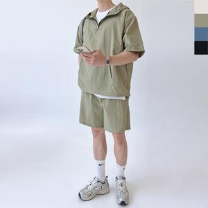 남성 후드 아노락 세트 커플 반팔 반바지 운동복