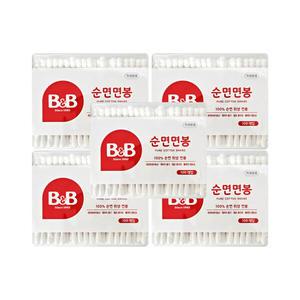 비앤비 면봉 - 유아용 100개입 x 5개 / 100% 순면 어린이용 종이면봉