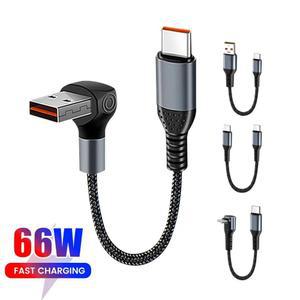 6A 66W 90 Elbow Short Cable USB A or USB C to Type C Fast Charging Cord for Power Bank Camera iPhone 15 Xiaomi 14 0 25m 0 5m