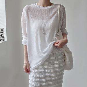 쿨링 커버 시스루 골지 오버핏 롱 긴팔티