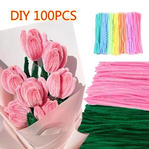 어린이 소녀용 DIY 튤립 부케 만들기 키트 파이프 클리너 공예 세트 구부릴 수 있는 와이어 다채로운 셔닐 줄기 플라워 아트