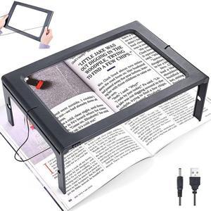 3X 대형 전체 페이지 돋보기 직사각형 접이식 독서 12 LED 조명 Foldable 데스크탑 휴대용