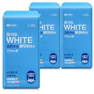 화이트 코튼쿠션 팬티라이너 롱 75매x3개