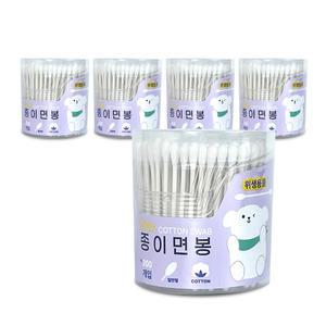 이지앤 종이면봉 200p(원통)-5개 원통면봉 멸균면봉 종이면봉 고급면봉