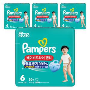 팸퍼스 2025 육아템 베이비드라이 팬티형 기저귀 남녀공용 6단계 120매
