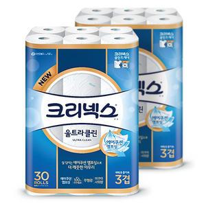 유한킴벌리 크리넥스 울트라 클린 아쿠아 샤워향 3겹 화장지 25m 30롤 2팩