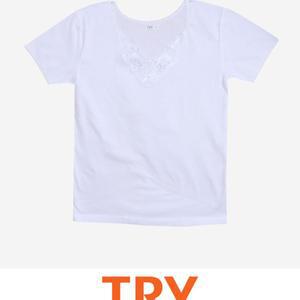 (트라이) 고급 면 100 넥라인 레이스 여성 반팔 런닝 여자 셔츠 내의 용런닝 100러닝 이너