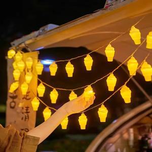 크리스마스 조명  아이스크림 LED 스트링 조명  실내 분위기   장식  방 배터리 생일 파티  095