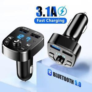 새로운 자동차 시가 라이터 어댑터 블루투스 5.0 FM 3.1A 듀얼 USB 고속 충전 디지털 디스플레이가있는 핸