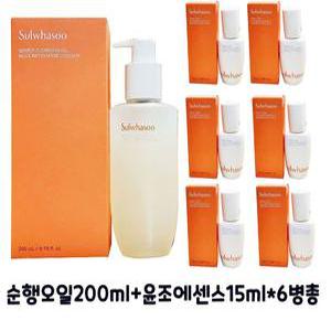 [정품] 설화수 순행 클렌징 오일 200ml+윤조에센스 15ml6병 총 90ml+클렌징티슈