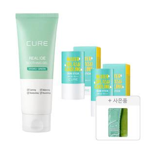 김정문알로에 큐어 워터 스플래쉬 쿨링 선스틱, 23g, 2개 + 수딩젤 , 150ml, 1개 + 증정(큐어 알로에 슬라이스 젤리 마스크, 1매)