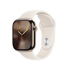 애플워치 10 셀룰러 42mm 골드 티타늄, 스타라이트 스포츠 밴드 (S/M) MX063KH/A