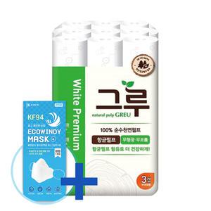삼정 화장지 3겹 그루 화이트 27m 30롤 1팩 + 에코 마스크(KF-94) 1개