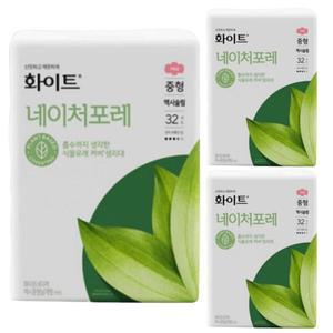 화이트 네이처포레 맥시슬림 날개형 생리대 중형 32매 3팩
