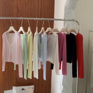 9color 여름 얇은 비치가디건 시스루 커버업 니트 숏 크롭 가디건 화이트 블랙 핑크 CH040
