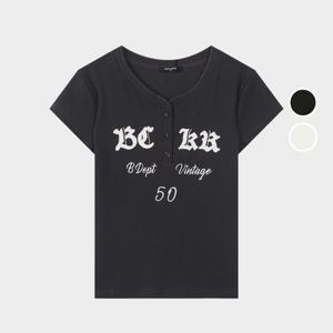 [롯데백화점]버커루 여성 골지 아플리케 헨리넥 반팔 티셔츠 B252TS525P
