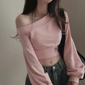 여자긴팔티 여성 3컬러 페미닌 한쪽 오프숄더 맨투맨 긴팔티셔츠