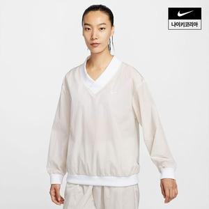 매장정품 나이키 스포츠웨어 에센셜 여성 루즈 UV 우븐 긴팔 브이넥 탑 FV7650-110 578795