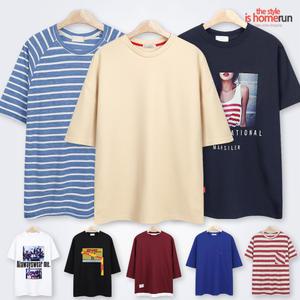 홈런 반팔티/7부티/라운드/오버핏/브이넥/티셔츠/루즈/박스/빅사이즈/여름/남자/남성/커플티/데일리룩/쿨티