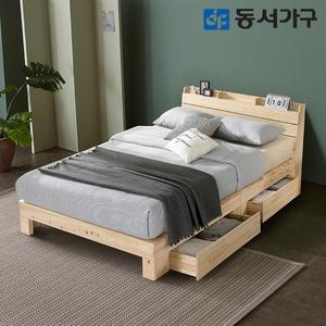 [동서가구]힐링 히노끼 편백나무 수납헤드 평상형 서랍 Q침대_9존독립매트리스 DF642852