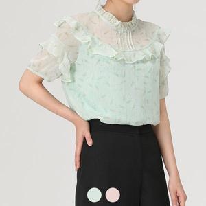 [하프클럽/아날도바시니](아날도바시니) 핀턱 반팔 프린트 블라우스(AV05BL05M)