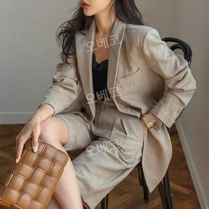 린넨투피스 여름정장셋업 긴팔자켓 반바지 와이드 여성 항공발송