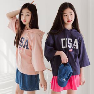 세인트 여아 주니어 초등학생 여름 7부 소매 티셔츠
