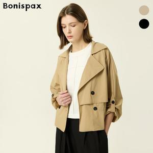 [보니스팍스] 하프 케이프 더블 숏 트렌치 자켓 (XP3JK001M0)