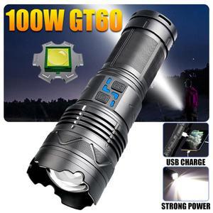20000W GT60 LED 손전등 장거리 5000m 충전 줌 가능 비상 토치 야외 전원 표시 기능