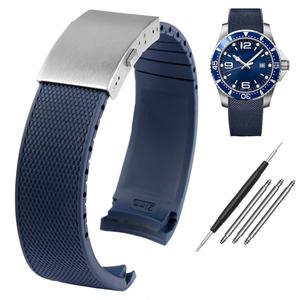 Longines Conquest HydroConquest L3.781 642 742 782 스포츠 다이빙 실리콘 블루 시계 스트랩 용 21mm 곡