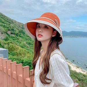 [기타]여성모자 배색끈리본 여름모자 여행 썸머 예쁜버킷햇