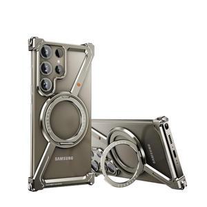 Z모양 Magsafe 알루미늄 합금 무테 전화 케이스 삼성 호환용 갤럭시 S24 S24Plus S24Ultra 금속 스탠드 마