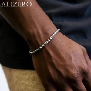 ALIZERO 925 스털링 실버 남여 4mm 로프 체인 팔찌 트위스트 링크 간단한 클래식 쥬얼리