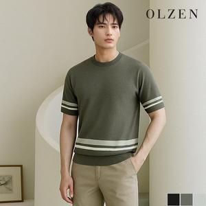 [올젠] 밑단 배색 포인트 반팔 니트 (ZOC2ER1308)