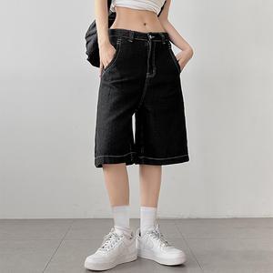 생지 스티치 블랙 5부 데님 버뮤다 팬츠 bo-3206c