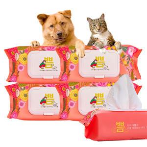 대용량 반려동물 강아지 고양이 안심 물티슈 80매  X 4개 전성분 그린등급