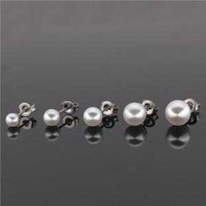 여성용 천연 진주 스터드 귀걸이 스테인레스 스틸 4mm 5mm 6mm 7mm 8mm 페이드 및 알레르기가