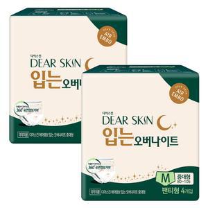깨끗한나라 디어스킨 에어엠보 입는오버나이트 뉴 중대형 4개입x2팩