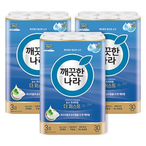 깨끗한나라 순수프리미엄 더퍼스트 롤화장지 30m 30롤 3팩