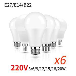 6개 세트 E27 E14 B22 LED 220V 3W 6W 9W 12W 15W 18W 20W Led 전구  흰색 조명 거실 사용