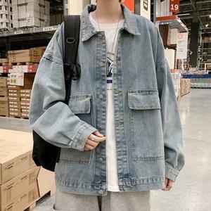 루즈핏 남성 데님 자켓 간절기용 빅포켓 원컬러 청 오버핏 캐쥬얼 가을 레트로 청남방